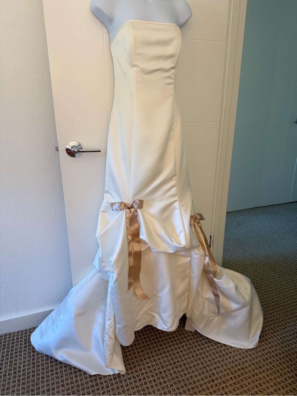 Jessica McClintock Strapless Ivory Wedding Dress with Gold Ribbon Detail